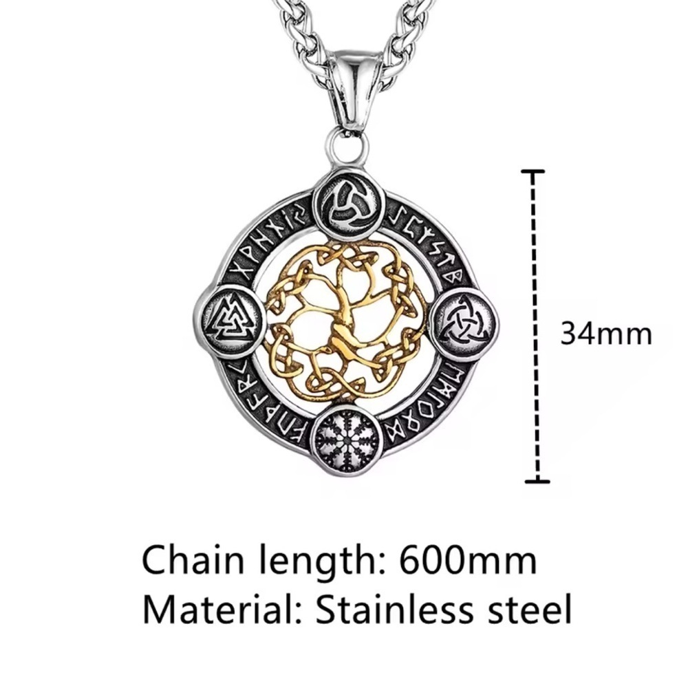 Viking Rune Life Tree Stainless Steel Silver Luck Talisman Necklace - Picture 5 of 5